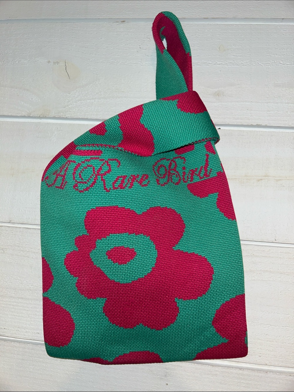 A Rare Bird Green & Pink Floral Wristlet Clutch